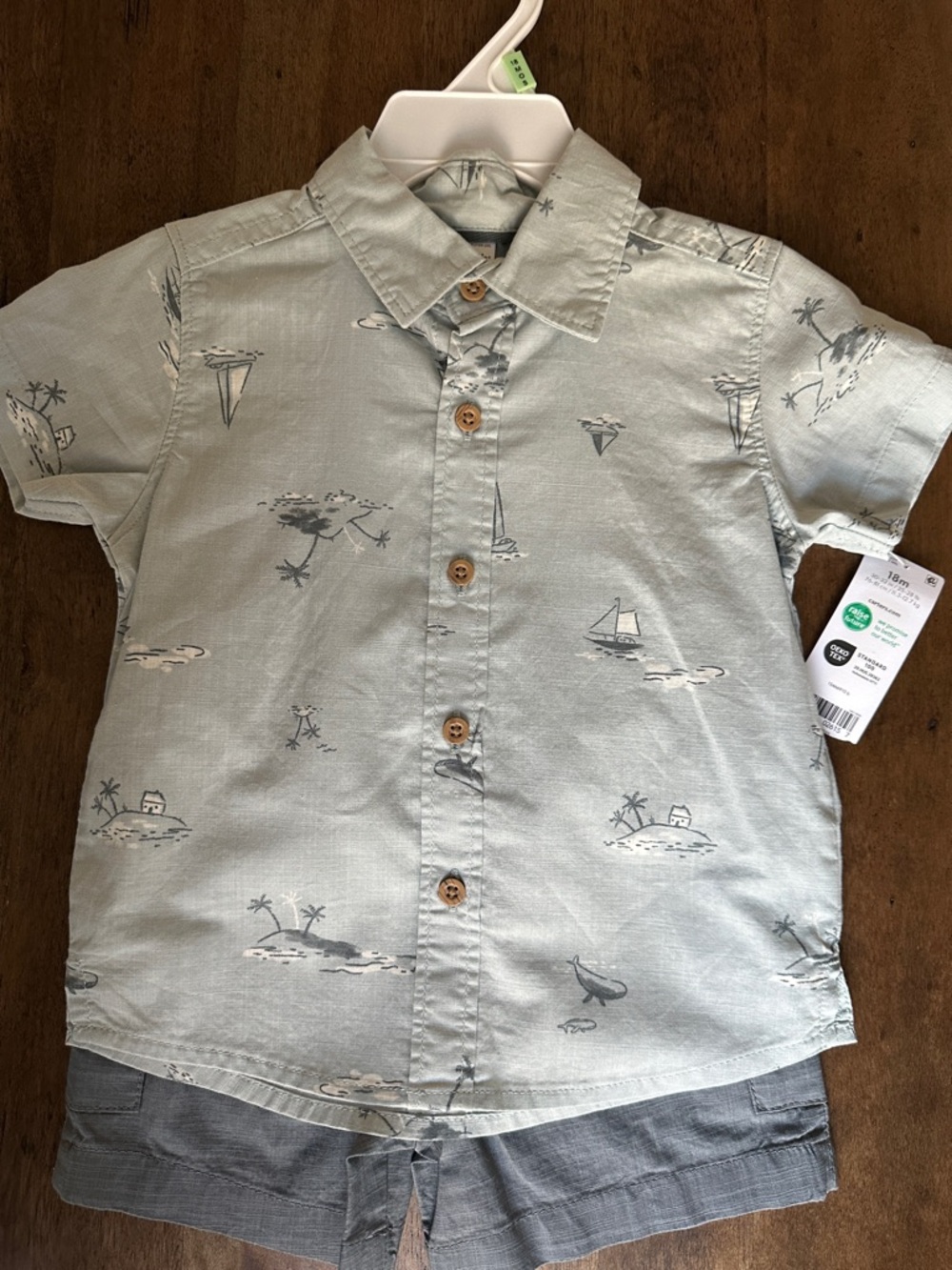 Carter's Pale Blue/BlueGray Short-Sleeve Island Print Button-Down Shirt & Shorts